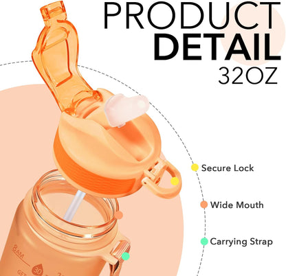 Hyeta 32oz Water Bottles with Straw - Stay Motivated and Hydrated with Convenient Times to Drink Markings, Durable, Leak-proof