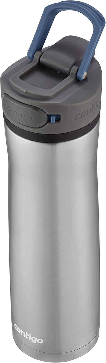 Contigo Cortland Chill 2.0 Vacuum-Insulated Stainless Steel Water Bottle, Spill-Proof Sip Technology, Interchangeable Lid, 24oz, Steel/Licorice, Perfect for Fitness Travel Everyday Use