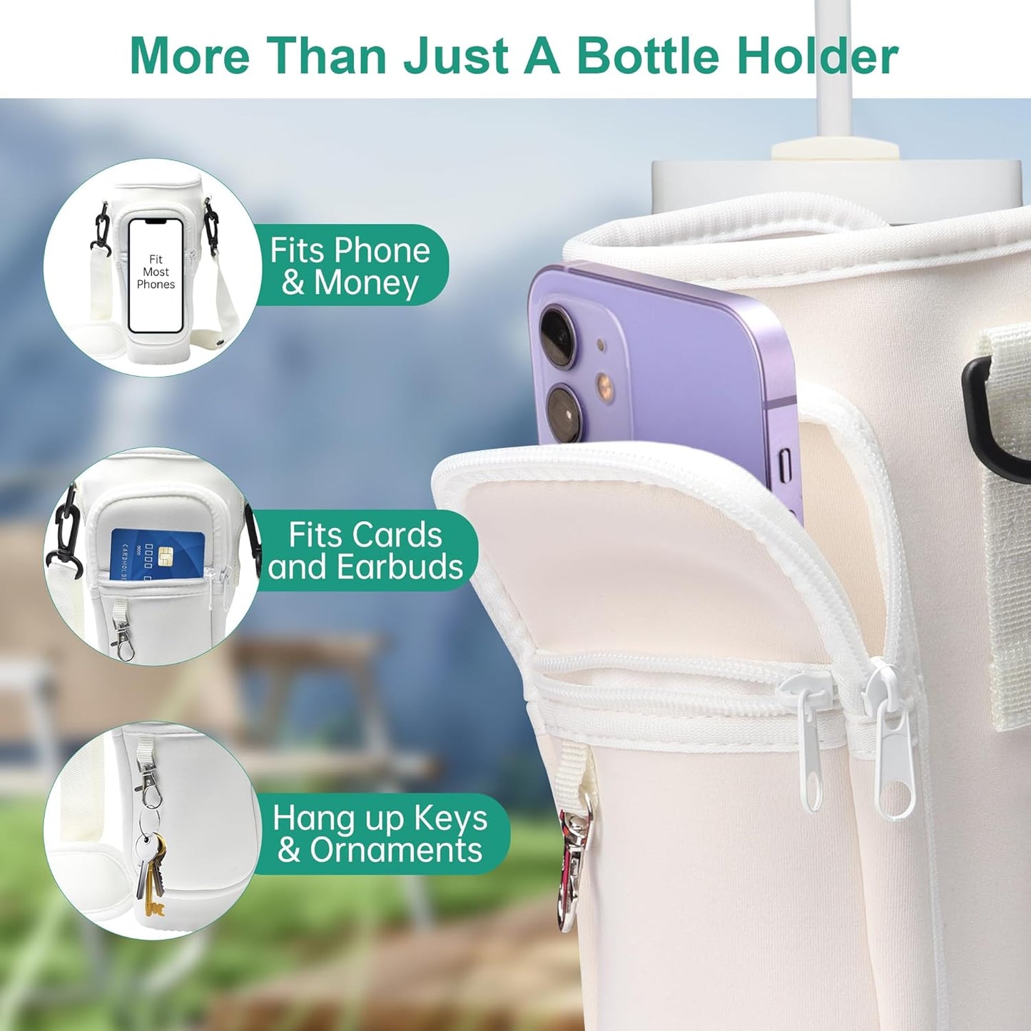 Water Bottle Carrier Bag with Strap for Stanley Cup 40oz/30oz with Phone Pocket, Neoprene Cross-Body Insulated Water Bottle Holder for Tumbler with Handle, Stanley Cup Accessories