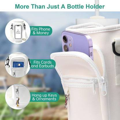 Water Bottle Carrier Bag with Strap for Stanley Cup 40oz/30oz with Phone Pocket, Neoprene Cross-Body Insulated Water Bottle Holder for Tumbler with Handle, Stanley Cup Accessories