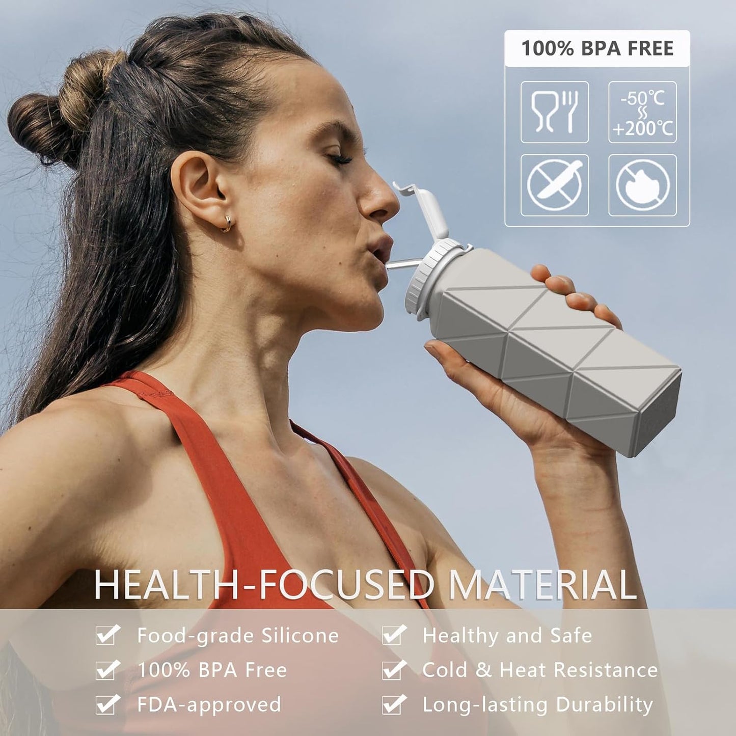 BEAUTAIL Collapsible Water Bottles 20.6oz, Silicone Foldable Portable Travel Water Bottle, Lightweight Reusable Leakproof for Traveling Camping Hiking Cycling Yoga Sports Outdoor