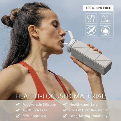 BEAUTAIL Collapsible Water Bottles 20.6oz, Silicone Foldable Portable Travel Water Bottle, Lightweight Reusable Leakproof for Traveling Camping Hiking Cycling Yoga Sports Outdoor