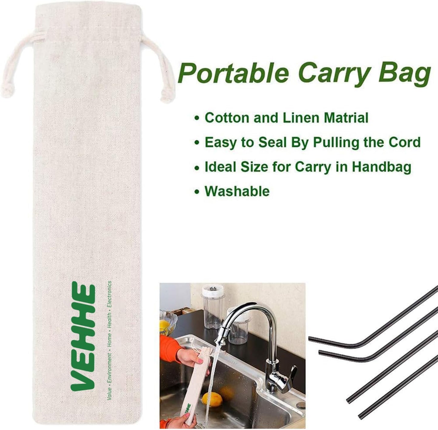 VEHHE Metal Straws Stainless Steel Straws Drinking Straws Reusable - 10.5" Ultra Long 4 + 1 - W/Cleaning Brush for 20/30 Oz for Yeti RTIC SIC Ozark Trail Tumblers (2 Straight|2 Bent|1 Brush)