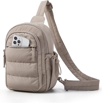 BAGSMART Small Sling Bag for Women, Puffer Crossbody Bag Purses Hobo Handbag Fanny Packs for Travel Hiking