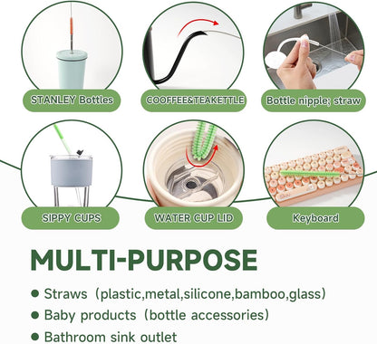 9PCS Reusable Long Colored Straw Cleaner Brush Set 12" Bendable,Capable of Cleaning Various Metal, Silicone, Plastic, Bamboo,Glass Straws Tubes Diameters Ranging from 4-16mm
