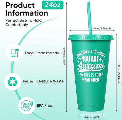 24 Pack Plastic Tumblers with Lids and Straw, Reusable Cups with Lids and Straws Colorful Cups for Cold Drink Iced Coffee, Plastic Tumbler Bulk for Party Birthday Gifts (24 oz, Stylish Colors)