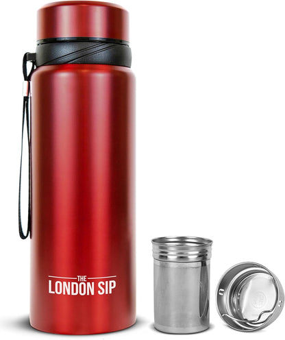 London Sip 25 oz Multi-Function Travel Mug and Tumbler Tea Infuser Water Bottle Fruit Infuser Flask Hot and Cold Double Wall Stainless Steel Coffee Thermos, Cosmic Silver