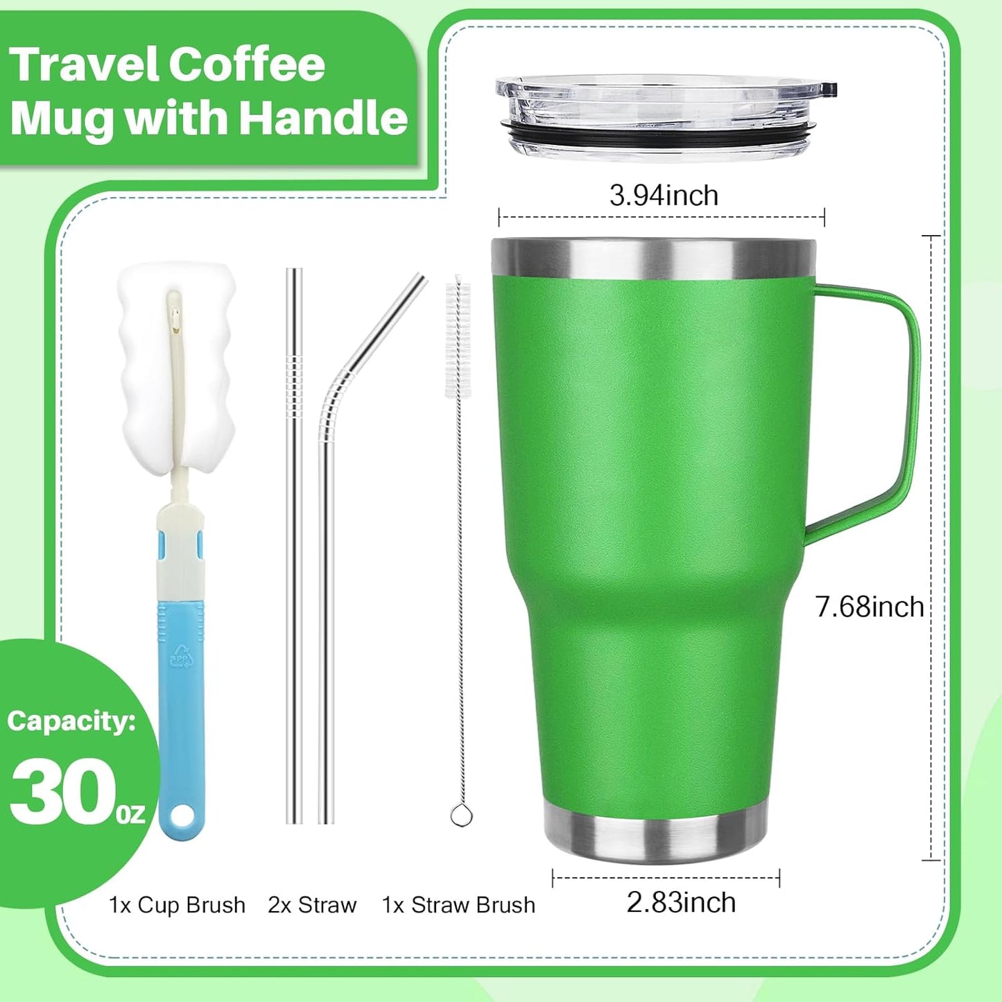 40 oz Tumbler with Handle, Insulated Tumbler with Lid and Straw, Reusable Stainless Steel Vacuum Insulated Cup, 100% Leak Proof Thermal Travel Coffee Mug Cup for Cold and Hot (Light Purple)