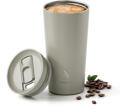 Ideus 17 oz Travel Coffee Mug, Double Wall Vacuum Stainless Steel Insulated Coffee Tumbler With Lid, Splash-Proof & Cup Holder Friendly, Keeps Drinks Hot/Cold, Dishwasher Safe, Purple