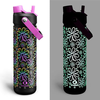 ENCOOL Insulated Water Bottle with Straw Stainless Steel Water Bottle, Leak-Proof, BPA-Free, Double Wall Vacuum Keeps Cold for 24 Hours for Sports, Travel, School (26 oz, Cotton Candy) - Colors D