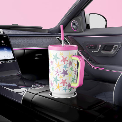 Meoky 40 oz Tumbler with Handle and Straw: Stainless Steel Insulated Tumbler with Lid and Straw - 100% Leak Proof Tumbler for Car Cup Holders - Travelers Commuters Workers, Pink