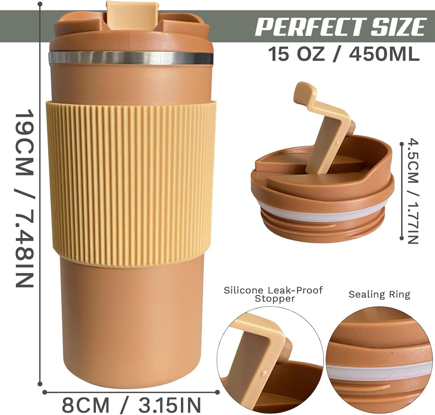 YINBAOGE Insulated Travel Coffee Mug, Spill & Leak Proof, Portable To Go Camping Stainless Steel Coffee Tumbler, Reusable Thermal Coffee Cup with Lid for Hot & Cold Drinks (Black, 12 OZ)