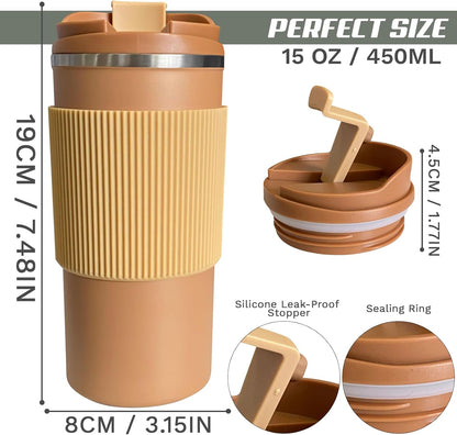 YINBAOGE Insulated Travel Coffee Mug, Spill & Leak Proof, Portable To Go Camping Stainless Steel Coffee Tumbler, Reusable Thermal Coffee Cup with Lid for Hot & Cold Drinks (Black, 12 OZ)