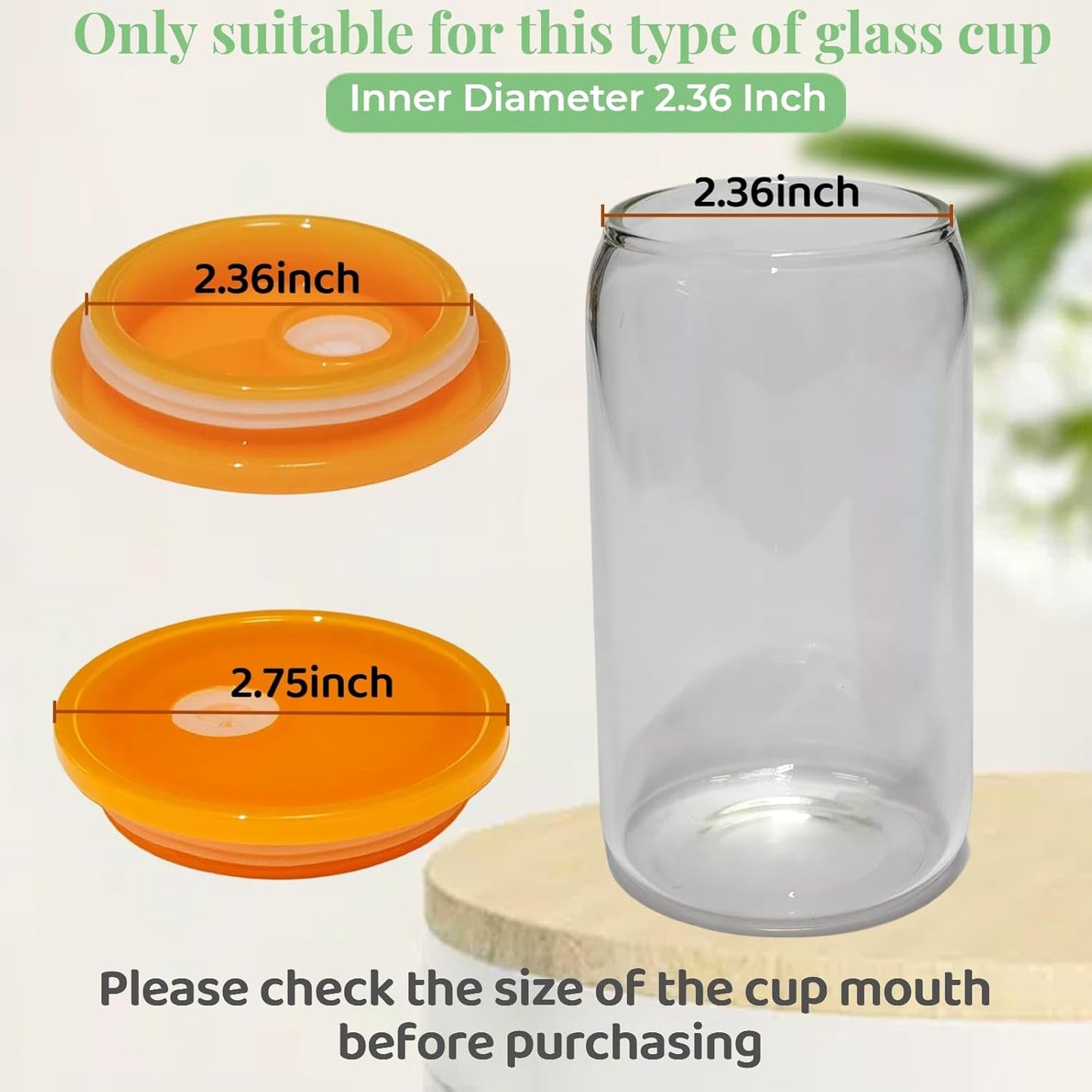 4 Pack Acrylic Lids for Glass Cups with Bamboo Lids and Straws, 2.75 inch/70 mm Acrylic Lids for 16 OZ Beer Can Cups with Wooden Lids, Replacement Canning Lids for 16OZ 20 OZ Glass