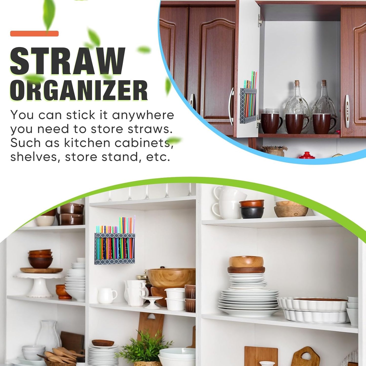 Qinyoung Acrylic Straw Holder for Cabinet Door with Double Sided Adhesive Tape Reusable Straw Organizer Tumbler Storage Kitchen Accessories Container for Counter Cupboard(Classic,Large,Transparent)