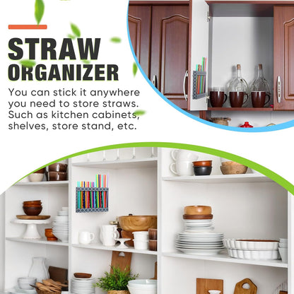 Qinyoung Acrylic Straw Holder for Cabinet Door with Double Sided Adhesive Tape Reusable Straw Organizer Tumbler Storage Kitchen Accessories Container for Counter Cupboard(Classic,Large,Transparent)
