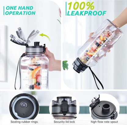 UTEBIT 32 OZ Fruit Infuser Water Bottle, Insulated Sports Water Bottle With Straw, 1L BPA Free Leak Proof Tritan Large Water Jug with Strap for Gym, Camping, Travel, Outdoor