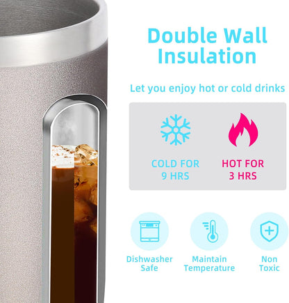 Volhoply 14oz Insulated Stainless Steel Coffee Mug with Lid Bulk 4 Pack,Double Wall Vacuum Travel Coffee Cup with Handle,Reusable Metal Cups Tumbler Cup,Camping Mugs,Ideal Gifts(Mix,4)