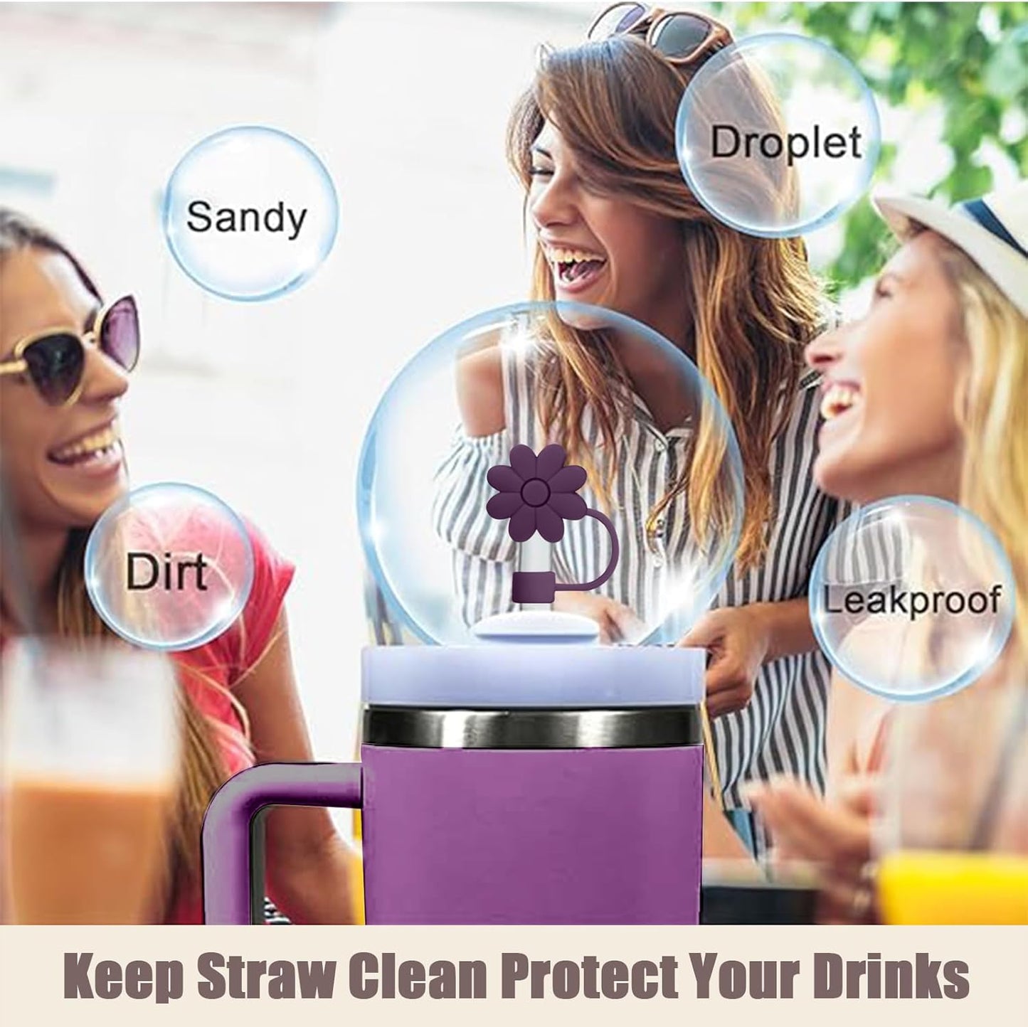 Flower Straw Covers Toppers for Stanley Cups 30&40 Oz Tumbler with Handle Accessories 4PCS Silicone Straw Caps Reusable Straws Tips Protectors for Stanley Cup 10mm 0.4in Straws,Off White