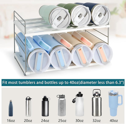10.6-16.7" Adjustable Width Water Bottle Organizer for Cabinet, 3-Tier Expandable Water Bottle Holder Rack, Cup and Tumbler Storage for Kitchen Organization, Sports Flask, Insulated Travel Mug, Fridge