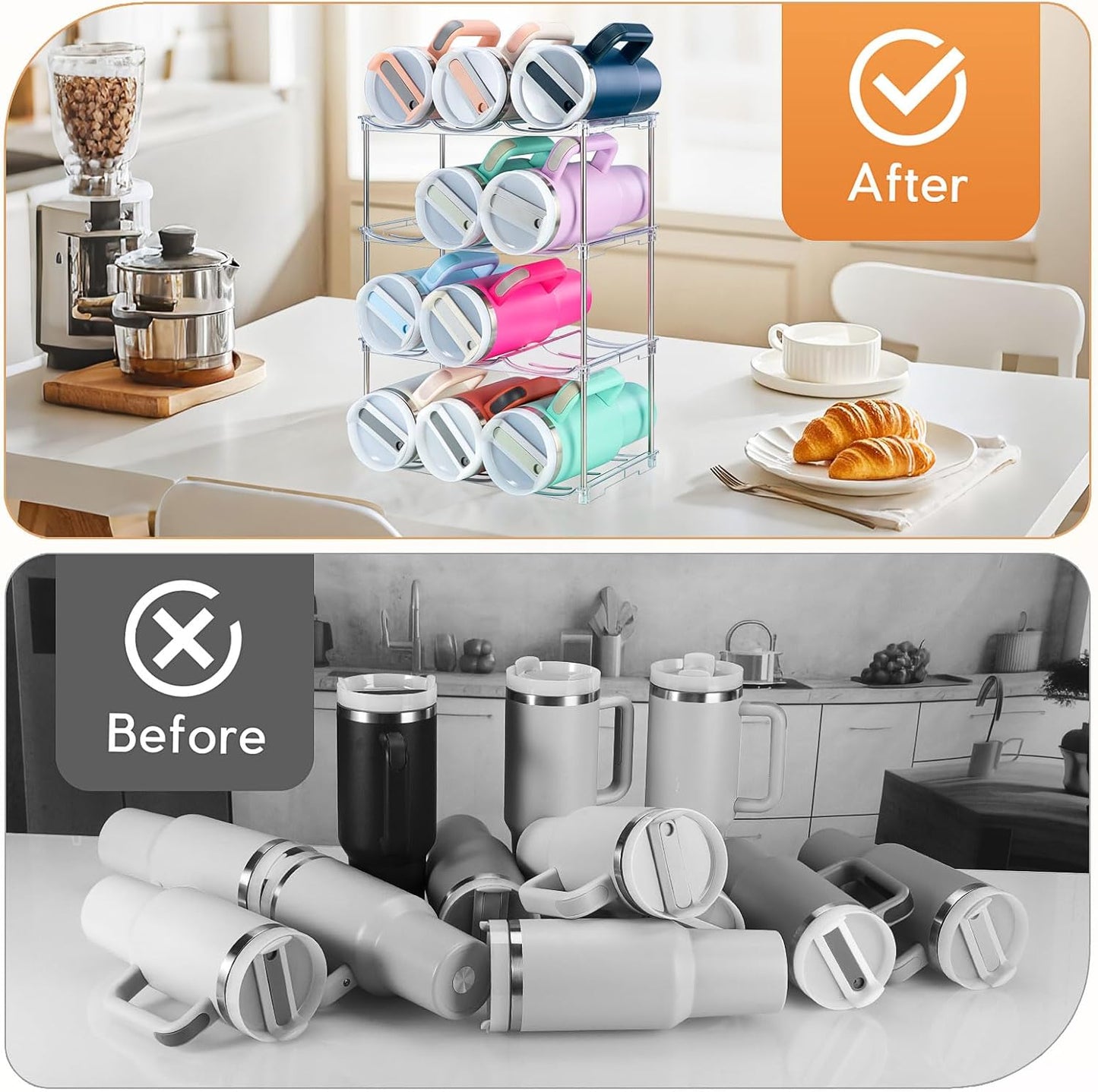 Sbosbo Water Bottle Organizer for Stanley 40 oz Tumbler, Stackable Water Bottle Holder for Kitchen Fridge Cabinet Organization and Storage, Plastic Wine Rack/Drink Bottle Holder (4 Pack - Hold 12)