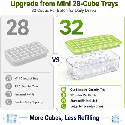 Ice Trays for Freezer with Lid & Bin, Ice Cube Tray Making 64 pcs Ice Cubes, Easy Press to Release Ice, Ice Tray with Storage Bin Chilling Cocktail Whiskey Coffee 2 Trays 1 Ice Bucket & Scoop (Black)