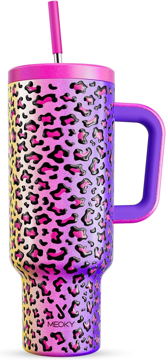 Meoky 40 oz Tumbler with Handle and Straw: Stainless Steel Insulated Tumbler with Lid and Straw - 100% Leak Proof Tumbler for Car Cup Holders - Travelers Commuters Workers, Donut