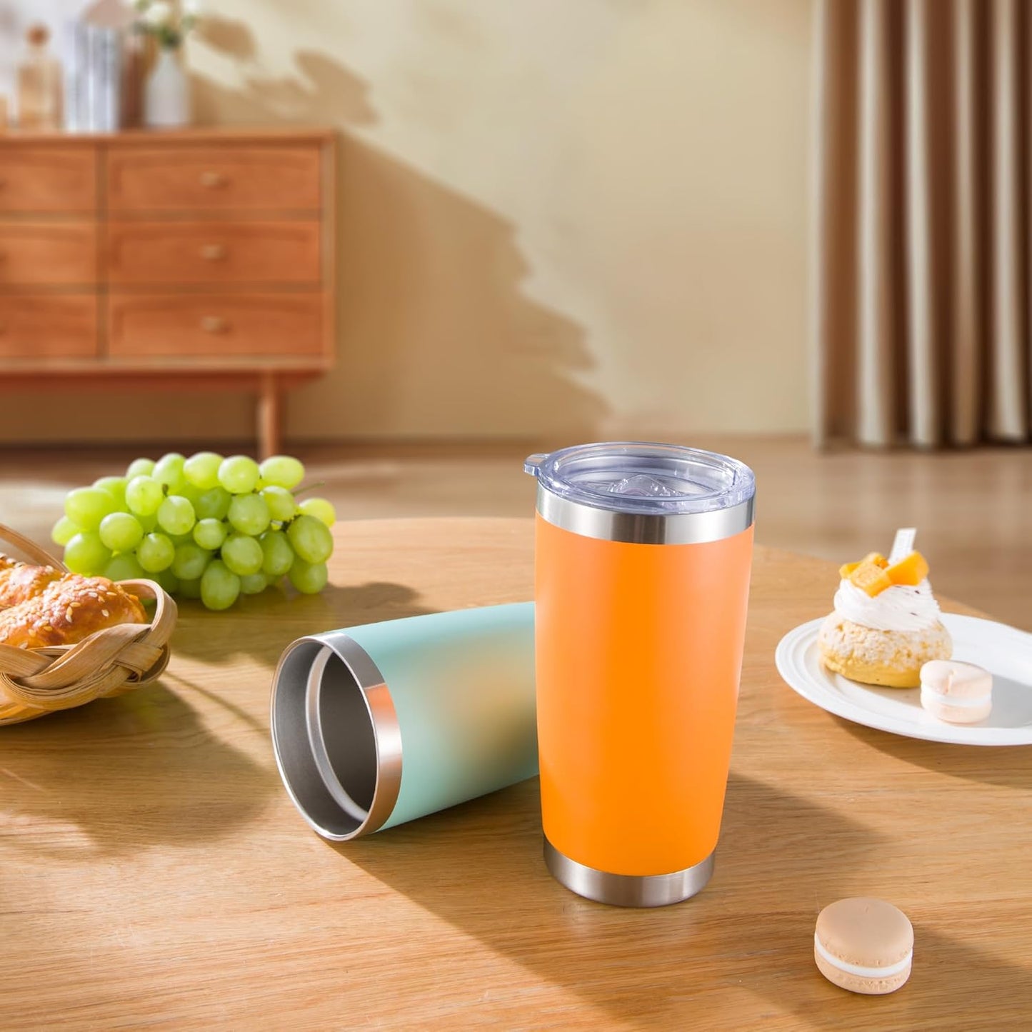 20 oz Tumblers Bulk Stainless Steel Tumbler with Lid Double Wall Vacuum Insulated Coffee Mug 20oz Powder Coated Cup for Hot and Cold Drinks, Stainless, 6 pack
