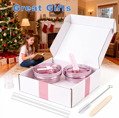 30oz Flip Straw Lid for Stanley Quencher H2.0 Tumbler, 2 Pack Leak Proof Lid Replacement No Spill Cover for Stanley Cup Accessories ProTour (Rose Quartz,Rose Quartz) - Colors A