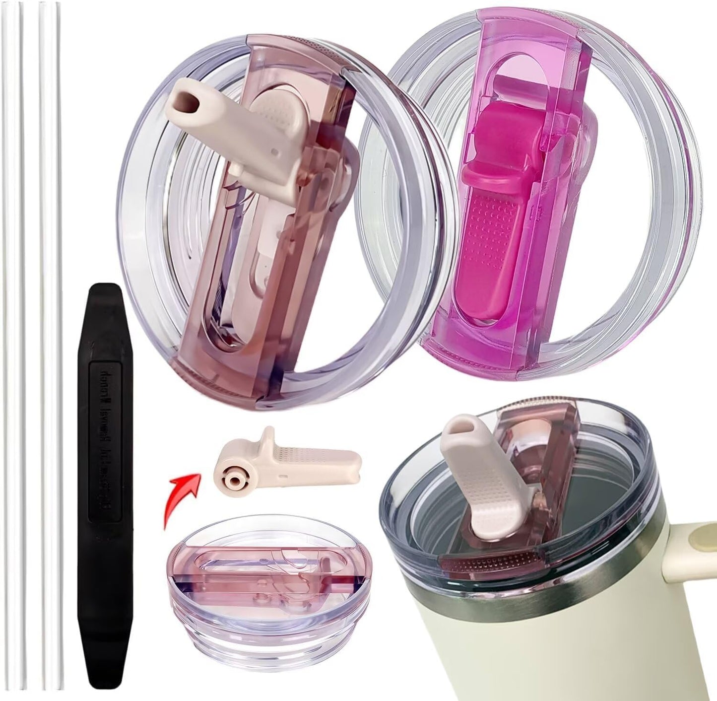 2 Pack 40 oz Tumbler Detachable Flip Straw Lid Replacement Fit for Stanley Quencher ProTour,Leak Proof Lid Compatible with Stanley Cup,No Spill Flip Top Tumbler Cover for Stanley Cup Accessories