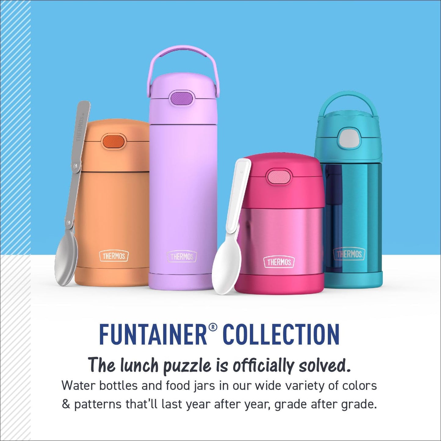 THERMOS FUNTAINER Water Bottle with Straw - 12 Ounce - Kids Stainless Steel Vacuum Insulated Water Bottle with Lid, Bluey - Colors B