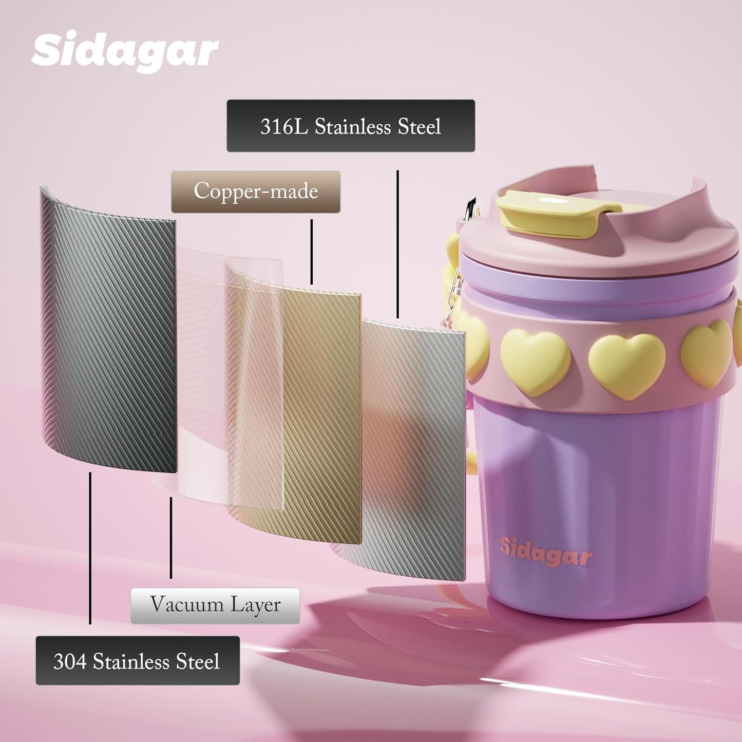 SDGA+ 12 oz Travel Coffee Mug Spill Proof Leak Proof, Stainless Steel Thermal Coffee Cup with Lid, Resuable Cup for Hot and Cold, Portable Tumbler for Women, Light Pink