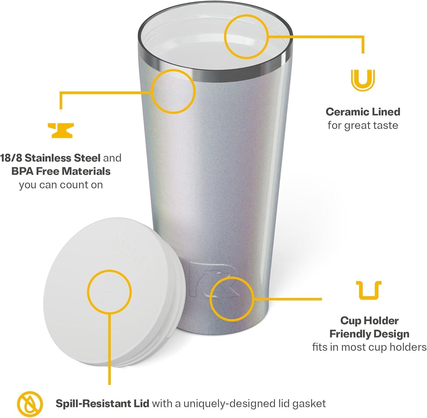 RTIC 20oz Everyday Tumbler Insulated Stainless Steel Portable Travel Coffee Cup with Straw, Ceramic Lining, Spill-Resistant Lid, BPA-Free, Hot and Cold Drink, Beach