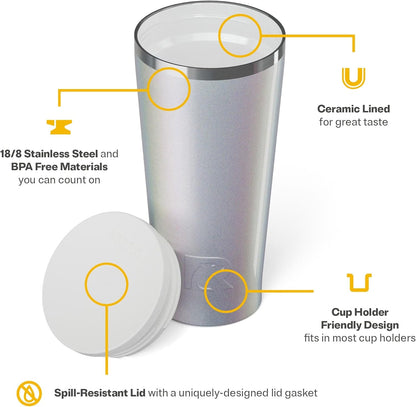 RTIC 20oz Everyday Tumbler Insulated Stainless Steel Portable Travel Coffee Cup with Straw, Ceramic Lining, Spill-Resistant Lid, BPA-Free, Hot and Cold Drink, Beach