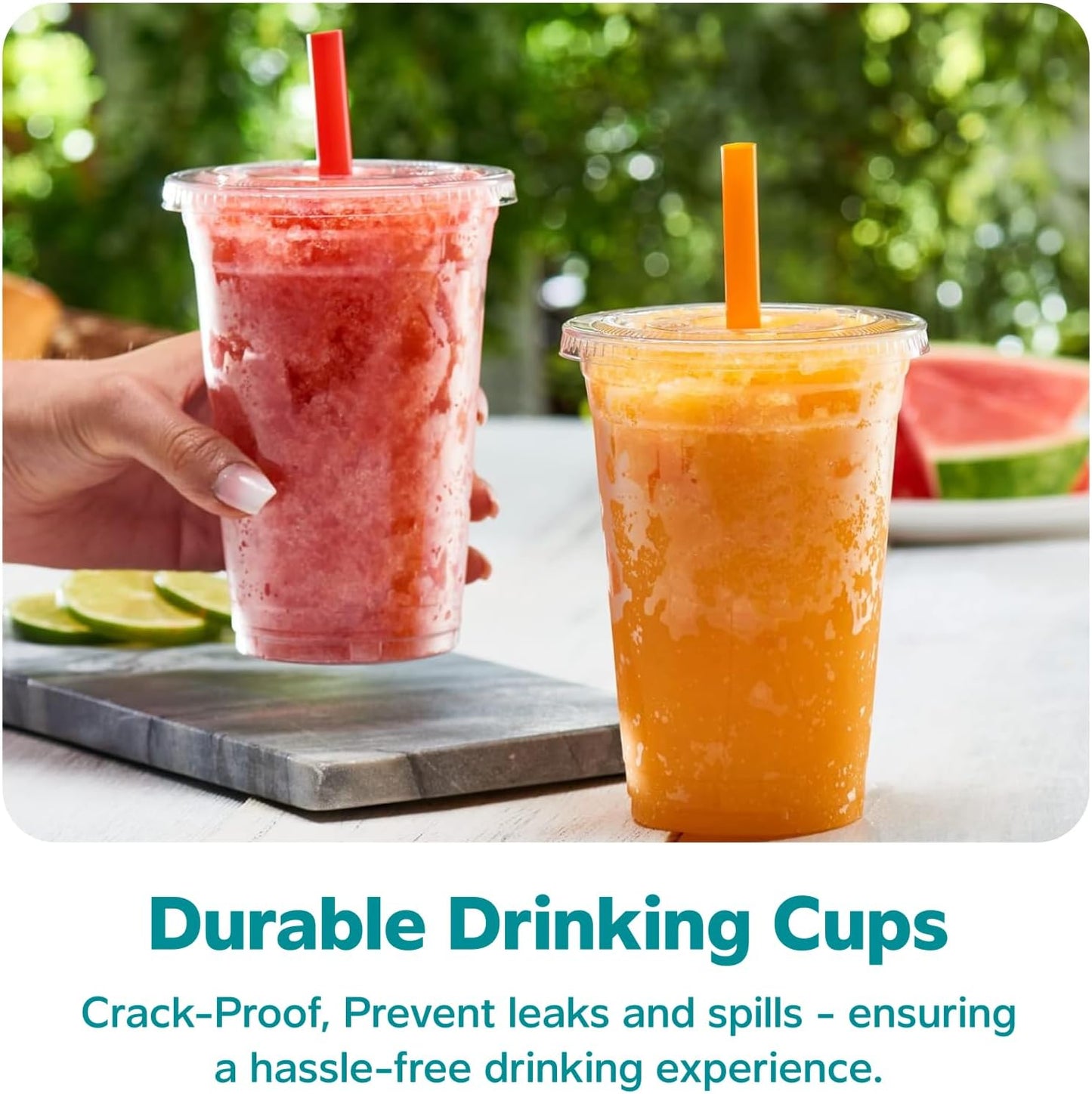 GUSTO [24 oz. - 100 Count Clear Cups with Flat Lids & Straws - Disposable Clear Drinking Cups for Iced Coffee, Cold Drinks, Milkshakes, and Smoothies - Formerly Comfy Package
