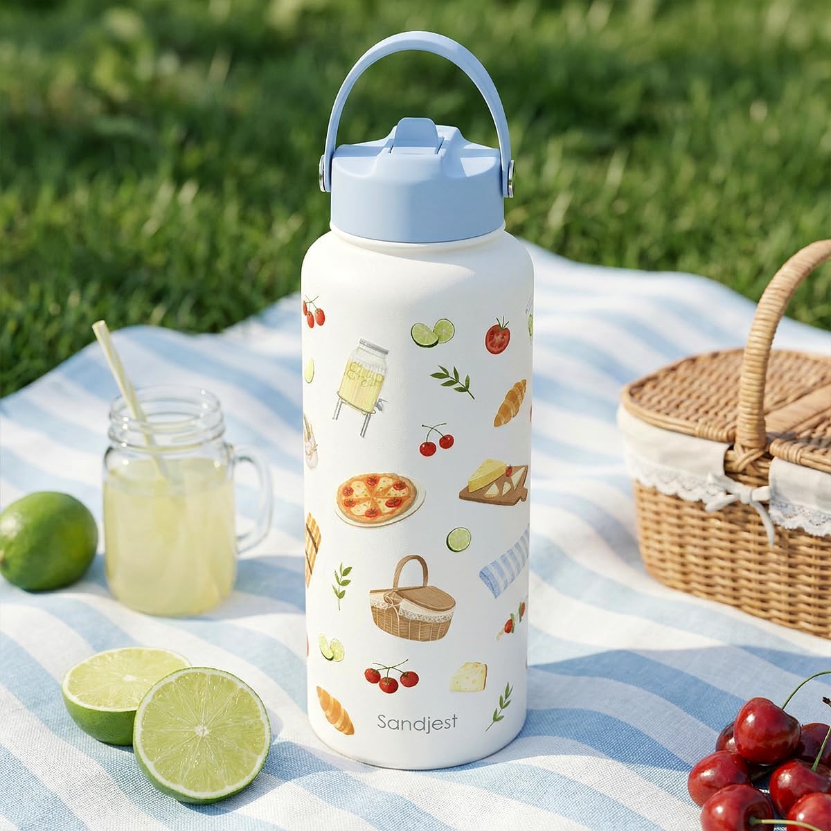 SANDJEST Pickleball Gift for Women, Water Bottle Stainless Steel 32oz with Lid & Straw, Sport Insulated Bottles Gifts for Girls Friends Teens Birthday Christmas