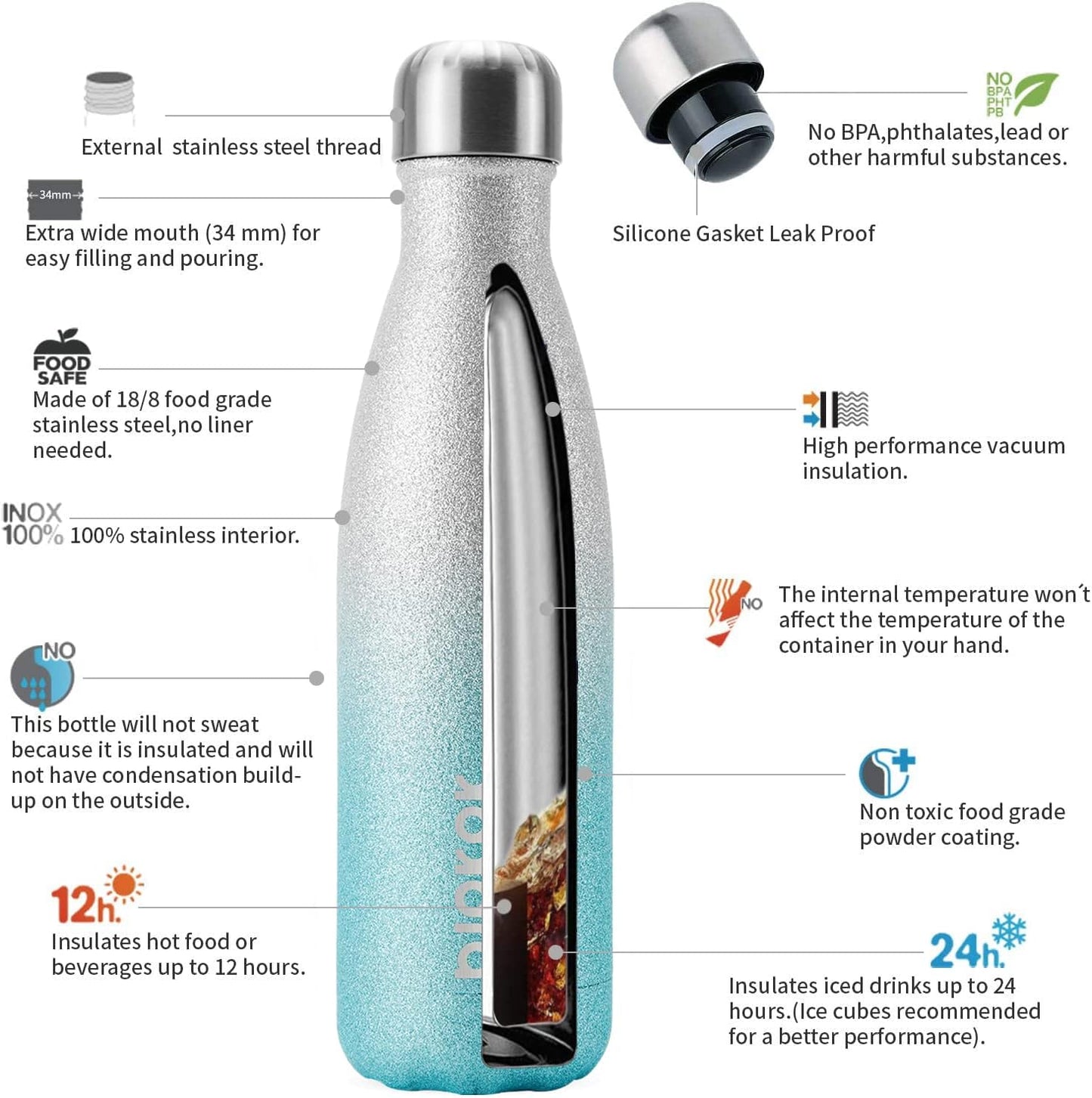 BJPKPK Insulated Water Bottle 12oz Small Stainless Steel Water Bottles Reusable Metal Thermal Keep Cold and Hot,Dreamy Purple - Colors A