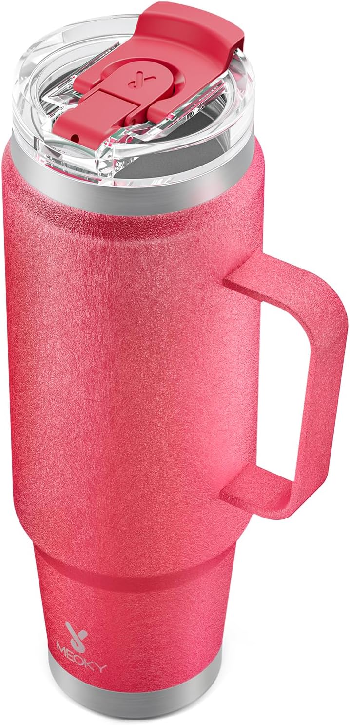 Meoky 32oz Tumbler with Handle, Stainless Steel Travel Mug with 2-in-1 Straw and Sip Lid, Vacuum Insulated Coffee Mug, 100% Leak Proof, Keeps Cold for 24 Hours or Hot for 8 Hours (Sky)