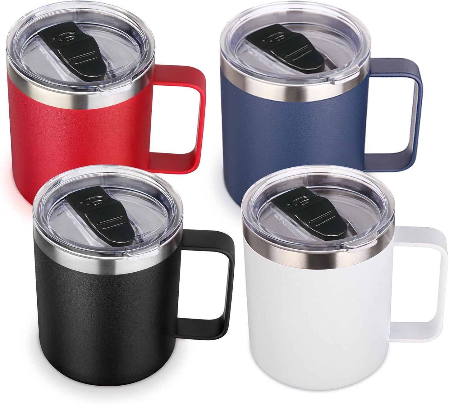 Volhoply 14oz Insulated Stainless Steel Coffee Mug with Lid Bulk 4 Pack,Double Wall Vacuum Travel Coffee Cup with Handle,Reusable Metal Cups Tumbler Cup,Camping Mugs,Ideal Gifts(Mix,4)