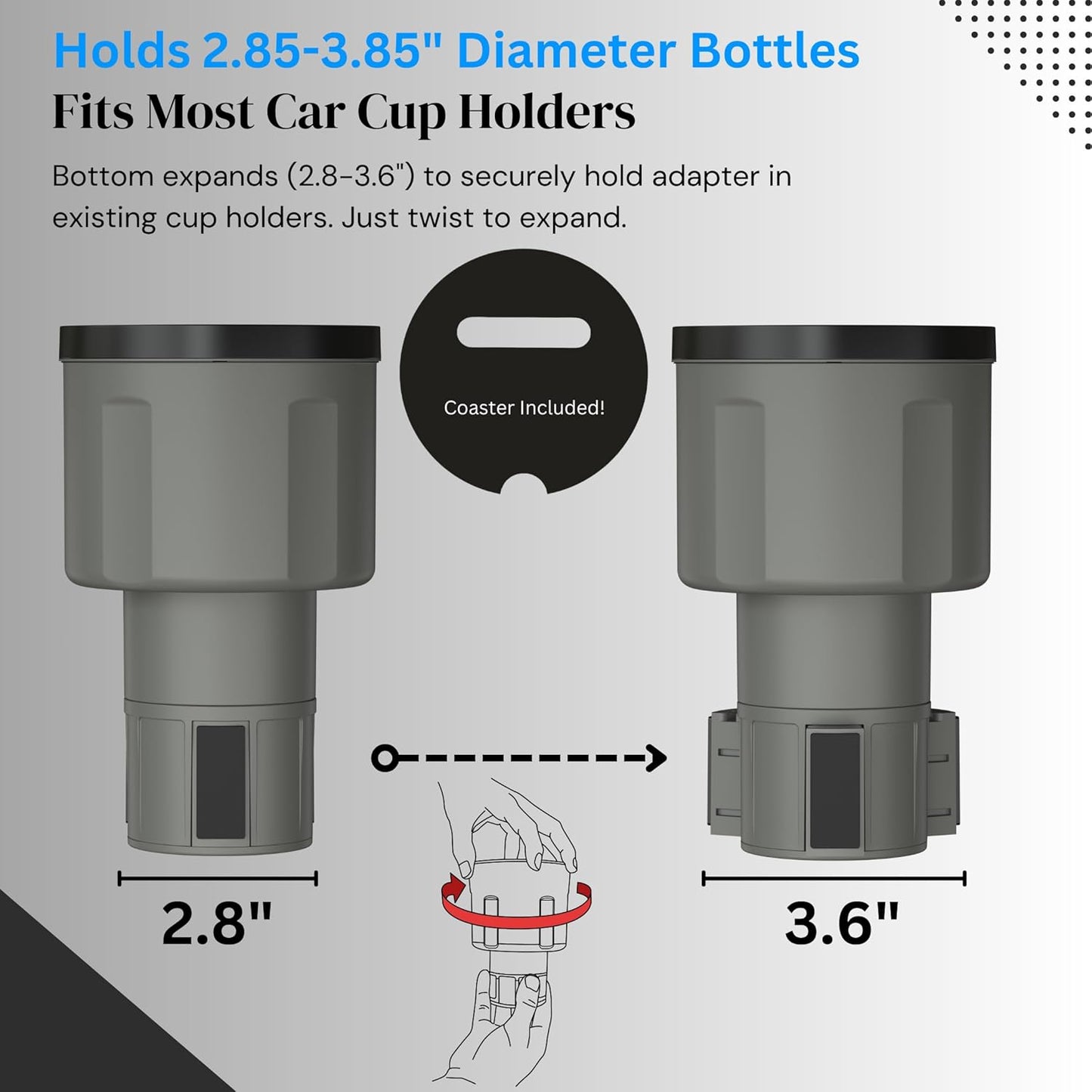 Swigzy Car Cup Holder Expander Adapter for Large Water Bottles - [Patented & Upgraded] - Holds: Hydro-Flask, Yeti, Nalgene, Owala, 32-40oz - Adjustable Expandable Insert Extender - Universal
