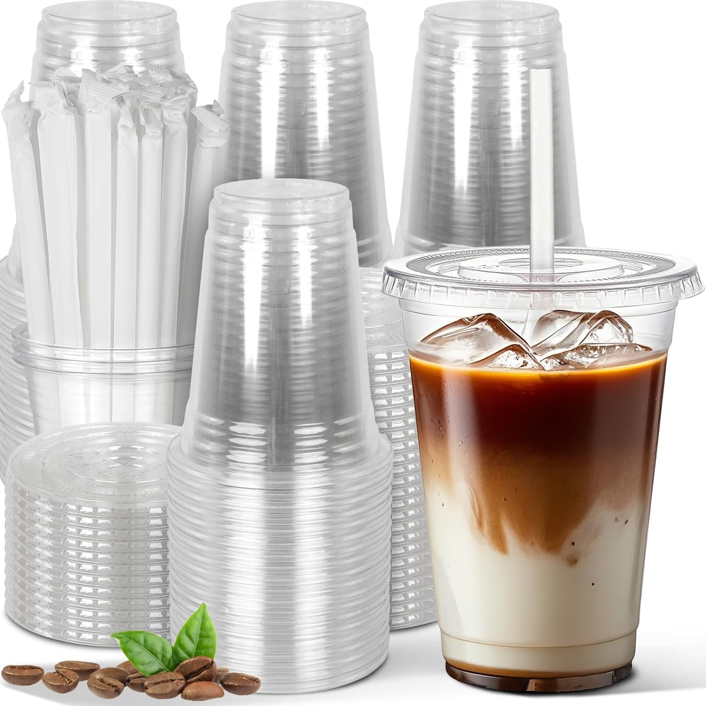 Charmount 32 oz Clear Plastic Cups with Lids and Jumbo Boba Straws, Disposable To Go Cups for Iced Coffee, Milkshake, Smoothies, Boba Milk Tea, Matcha Latte – 25 Sets
