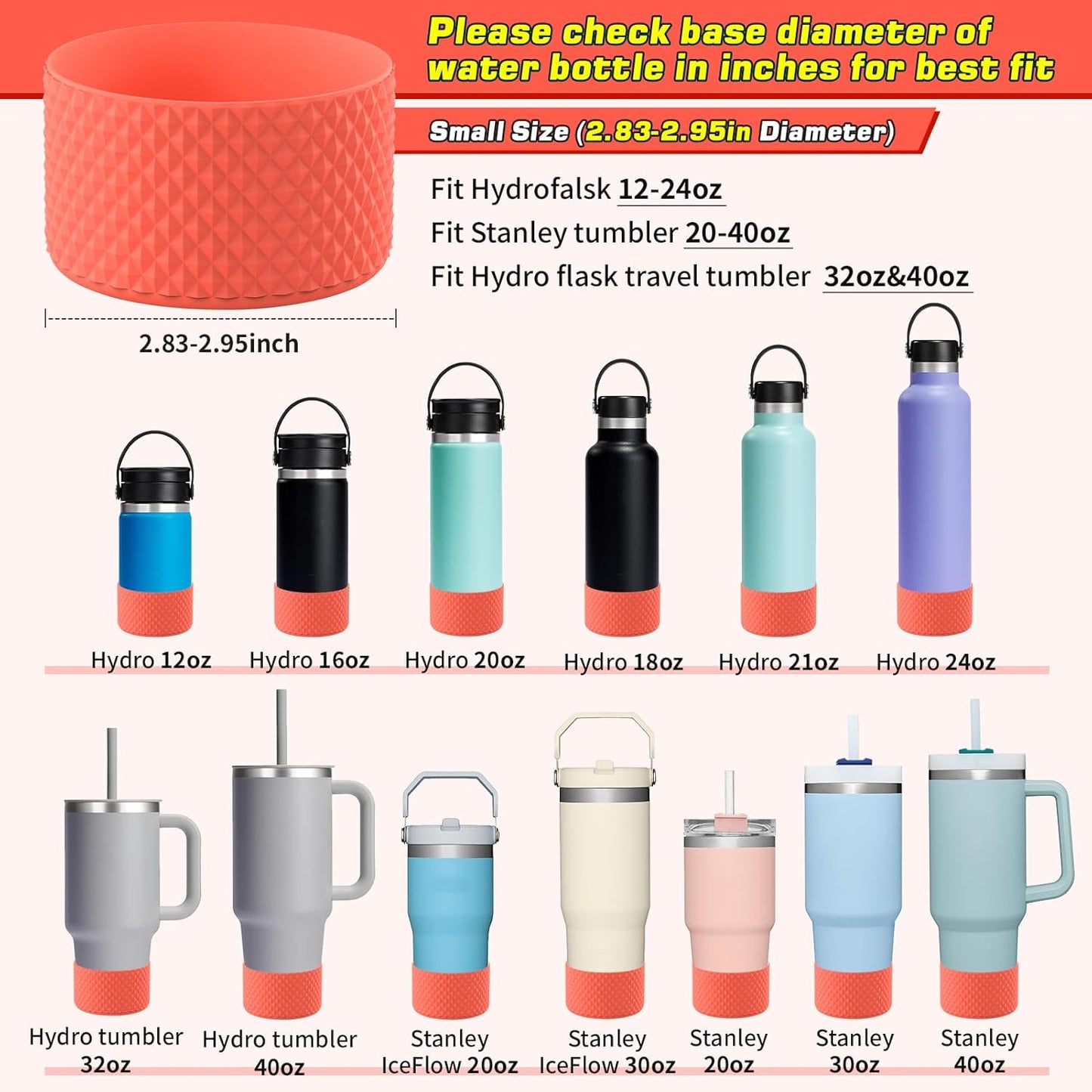 WUQID Water Bottle Boot, Diamond Silicone Boot Compatible with Stanleyy Tumbler 20-40oz & Hydroo Flask Bottle 12oz-24oz, Reduces Dents Sleeve Cover for More Bottles/Tumblers Bottom of 2.83-2.95in