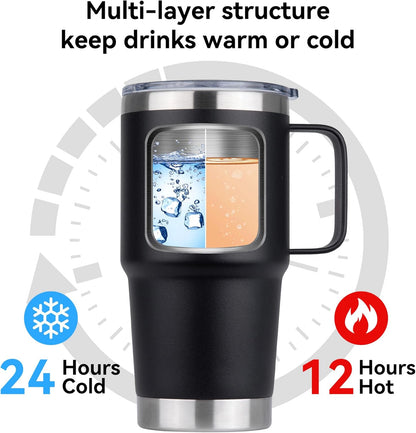 HASLE OUTFITTERS 20oz Tumbler with Handle & Lid, Insulated Stainless Steel Travel Mug, Leakproof Cup for Coffee, BPA-Free Double-Wall Vacuum Tumblers for Hot/Cold Drinks, Commuter, Gym, Office, Blue