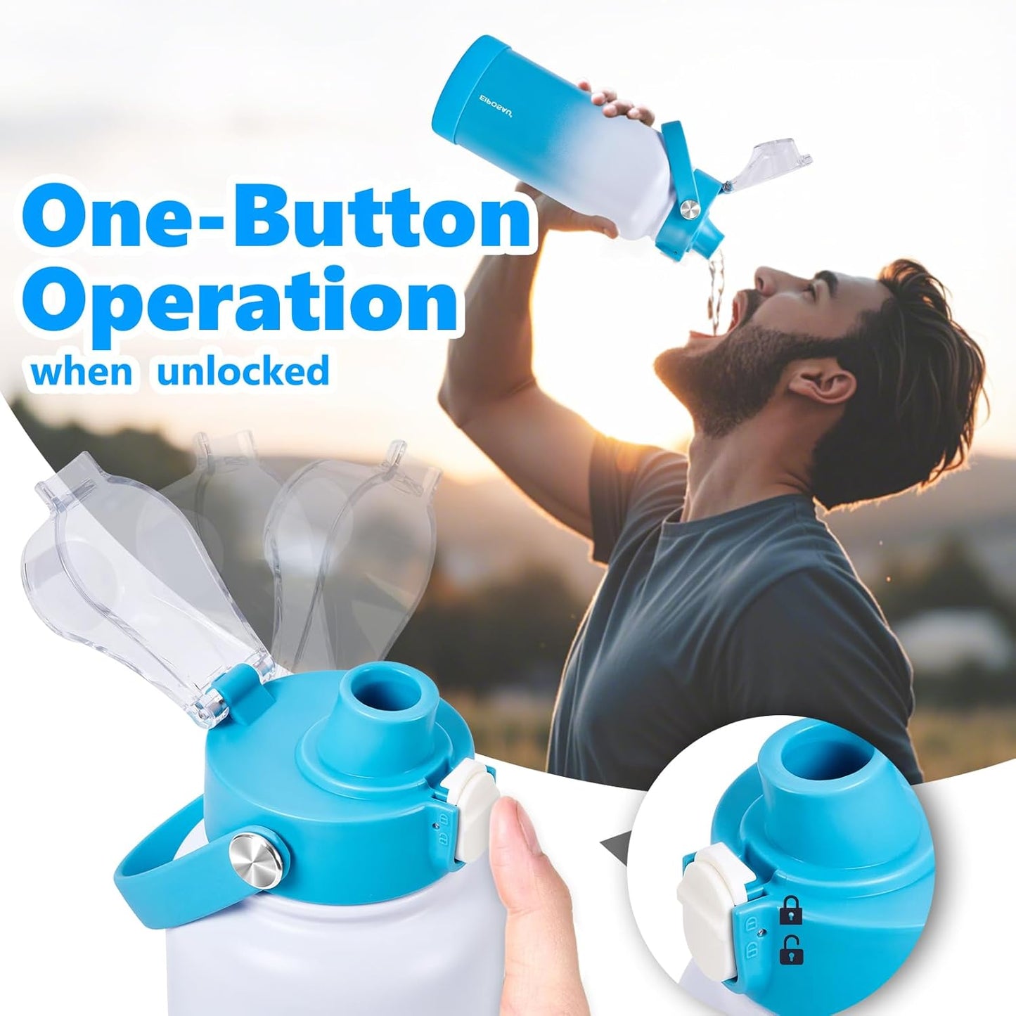 Insulated Water Bottle with Lid & Boot & Stickers, 24 oz Stainless Steel Sweat Free Bottle Keep Cold 24H, BPA-Free Sports Wide Mouth Water Bottle, BlueBlack