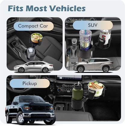 OtterVerz 11 Upgraded Car Cup Holder Tray, 3 in 1 Car Cup Holder Expander Adapter, 360° Rotating Detachable 10.5" Car Food Tray Table for Eating, Road Trip Essentials, Fits Yeti/Hydro Flask 16–46oz