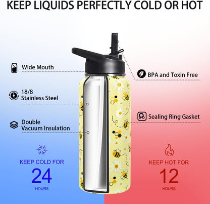 32 oz Pickleball Insulated Water Bottle with Straw - Pickleball Gym Hiking Sports Coffee Mug | Perfect Pickleball Gifts for Women, Pickleball Decor Accessories