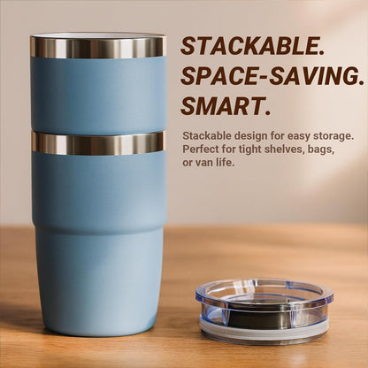 8 oz Small Coffee Cup with Magnetic Lid, Ceramic-Lined 18/8 Stainless Steel, Double-Wall Vacuum Insulated, Stackable, Dishwasher Safe, Mini Tumbler for On-the-Go, 2 Pack, Black