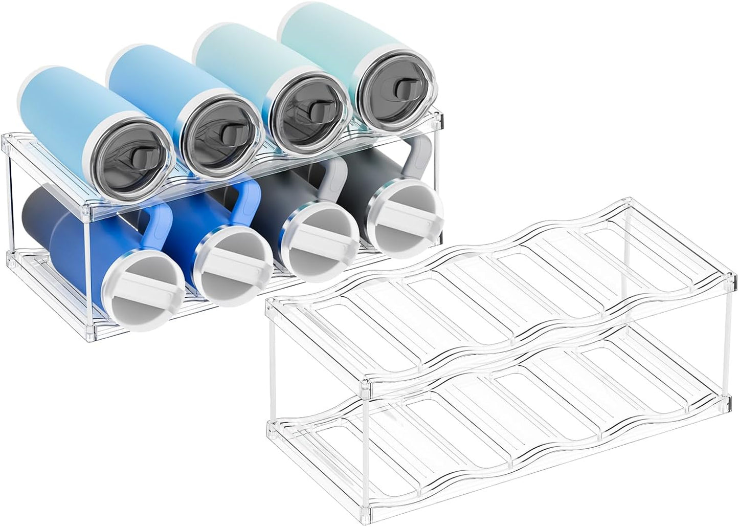 Yieach Larger Compartments Stackable Water Bottle Organizer for 40 oz Stanley Cup Holder,Yeti and Other Tumbler Organizer,3 Tier Wine Rack and Waterbottle Storage Rack for Kitchen Cabinets,Countertop