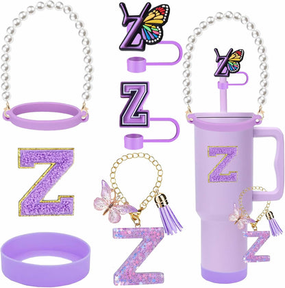 7pcs Cup Accessories for Stanley 30/40oz Tumbler, Handle Strap, Straw Cover, Silicone Boot, Letter Charm Stickers