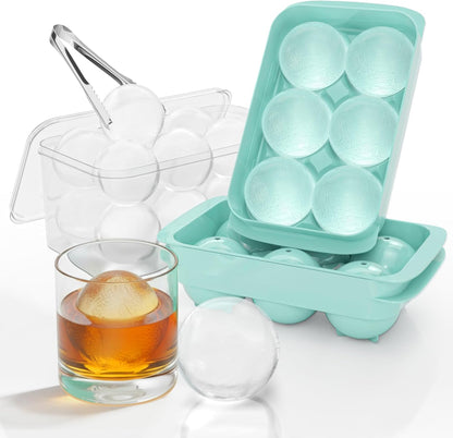 Large Ice Cube Tray for Freezer - 2 Pack Stackable Round Ice Cube Molds Set, Easy to Fill & Release with Storage Bin and Tongs for Kitchen, Party, Cocktail & Coffee, Gifts for Whiskey Lover (1.93In)